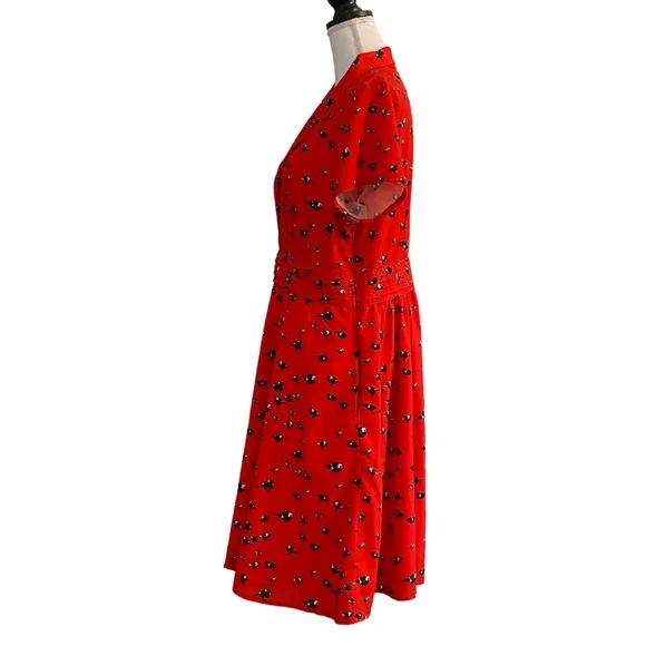 eShakti Red Midi Dress with Black Floral Pattern - Picture 5 of 14